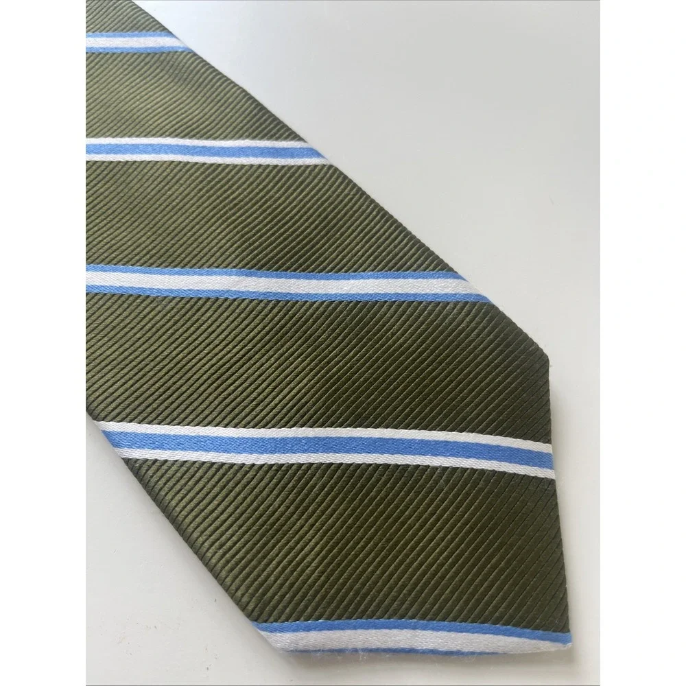 Brooks Brothers Silk‎ USA Made Woven Italy Neck Tie Green White Blue 59